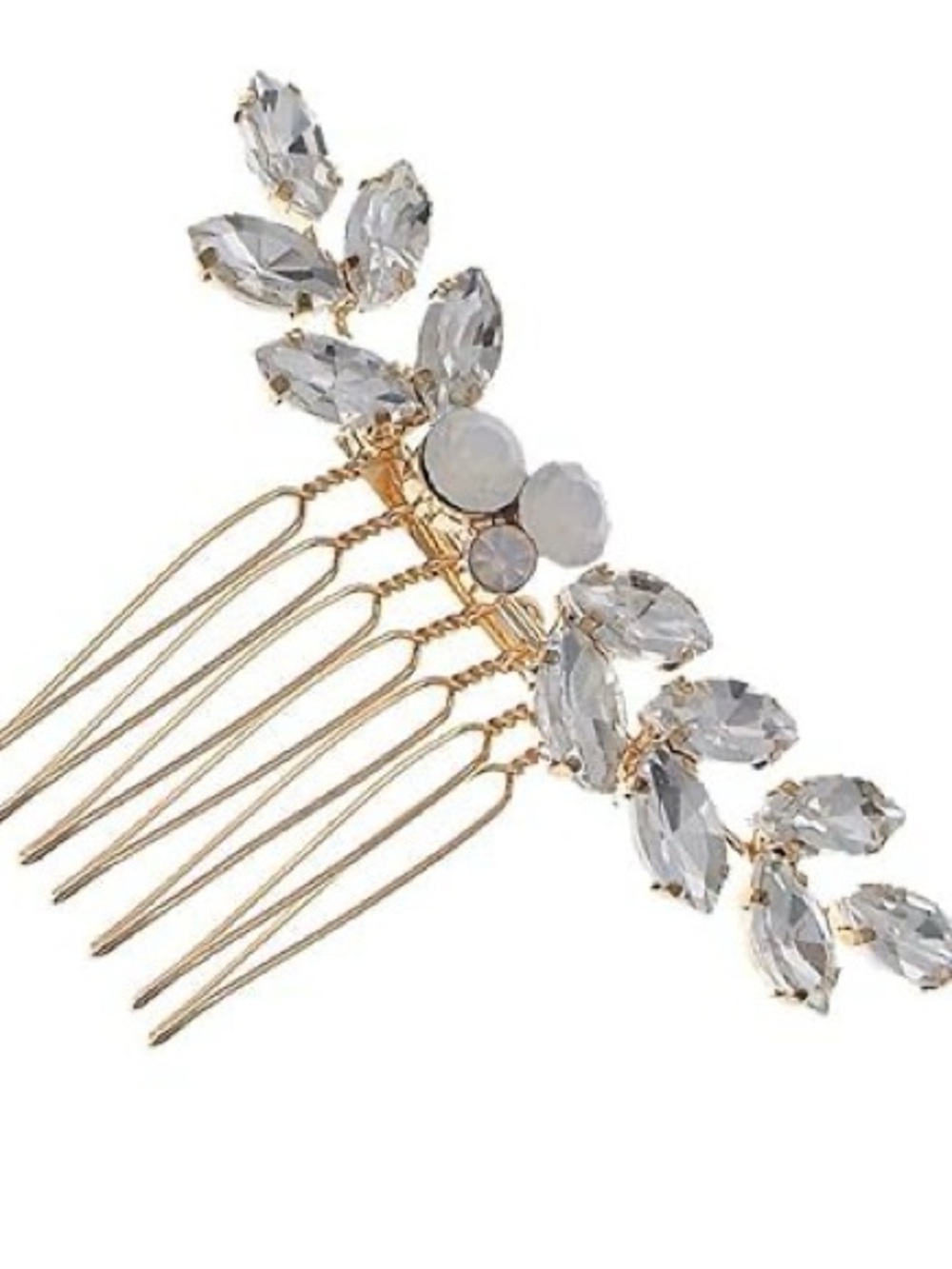 Anthropologie Gold Leaf Crystal Hair Comb with Clear Stones